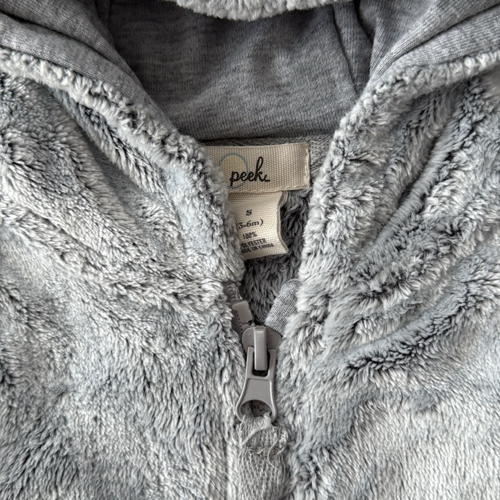 Peek Brand Gray Fleece Baby Outfit with Bear Ears Size 3-6 Months - Picture 2 of 8